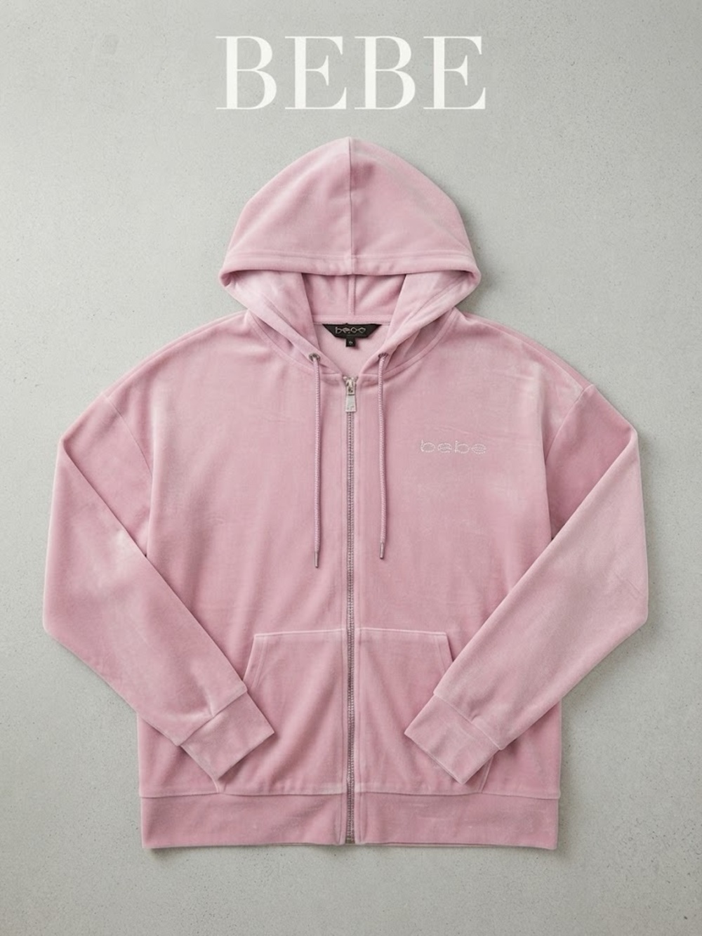 BEBE Pink Velour Zip-Up Women’s  Hoodie Zip Up Jacket Y2K BNWT